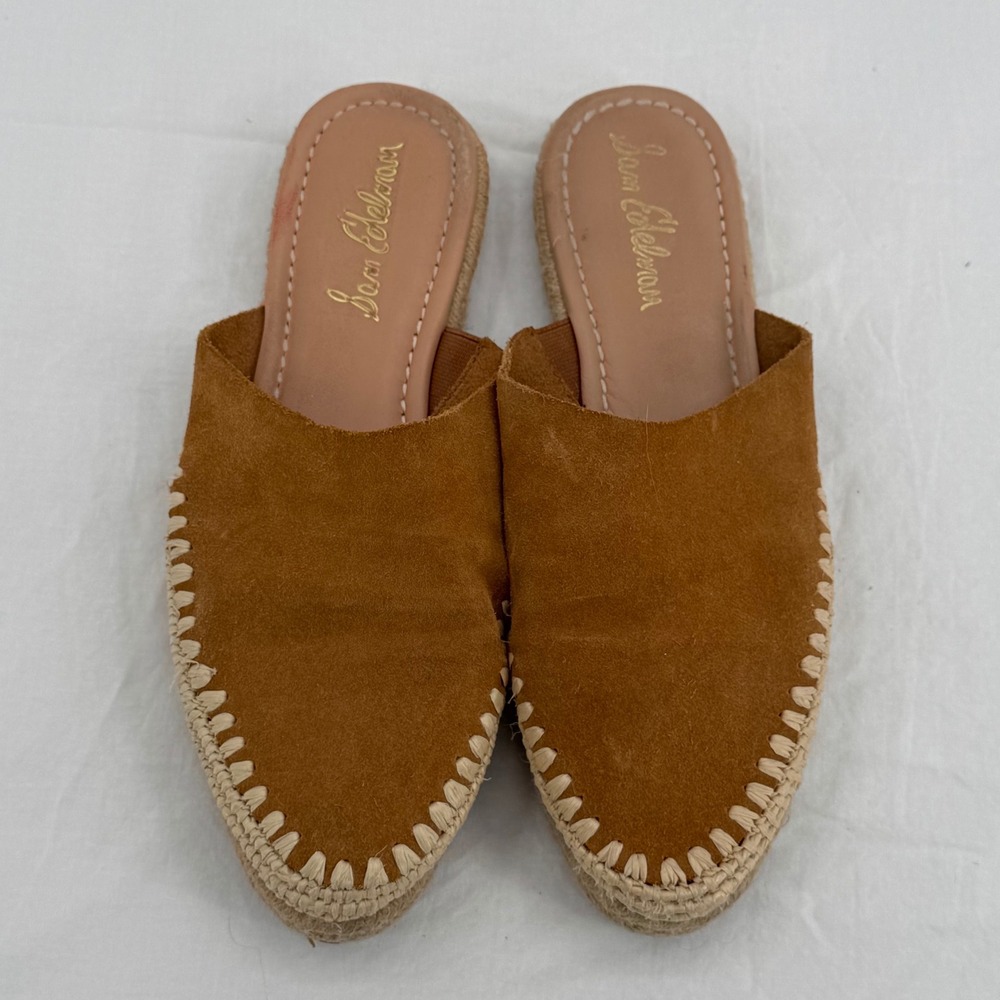 Sam Edelman Austin Suede Espadrille Mules Womans Sz 8 Brown Raffia Slip on Flats